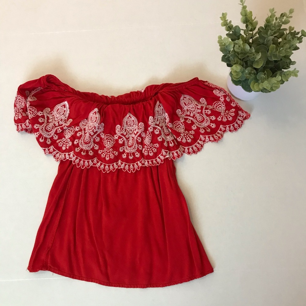 Bright Red Off the Shoulder Top